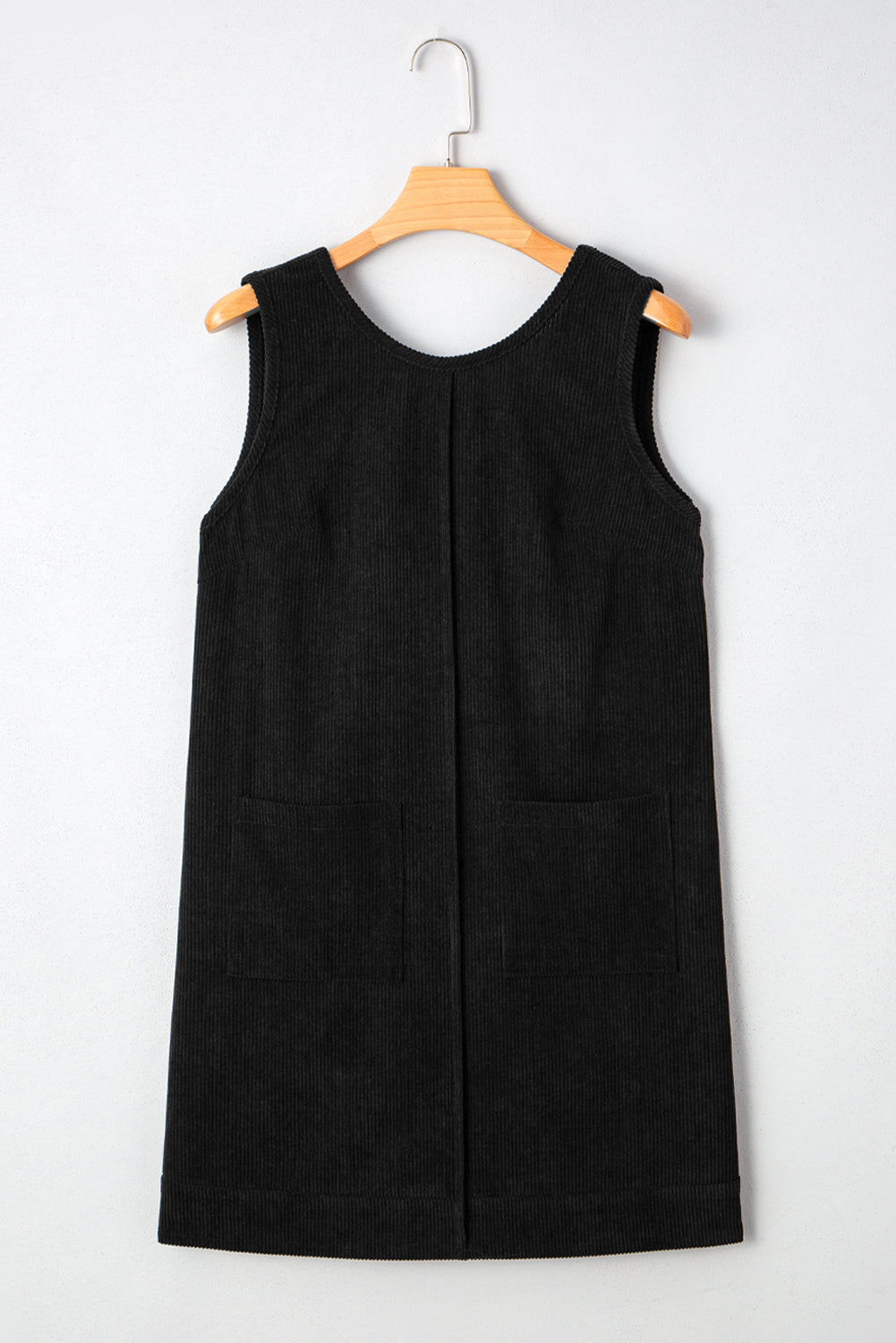 Black Corduroy Sleeveless Mini Dress With Patched Pockets(under shirt sold separately)