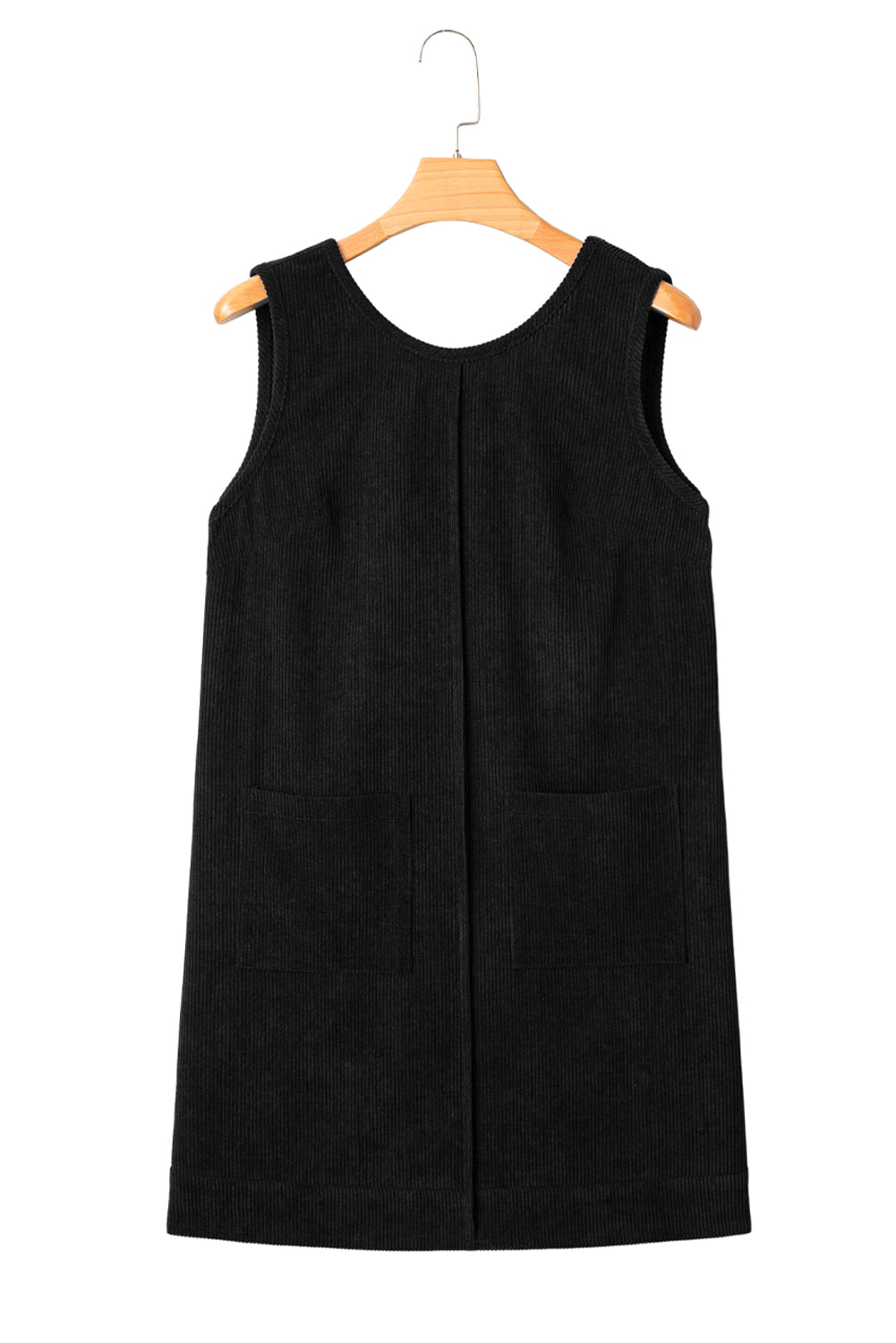 Black Corduroy Sleeveless Mini Dress With Patched Pockets(under shirt sold separately)