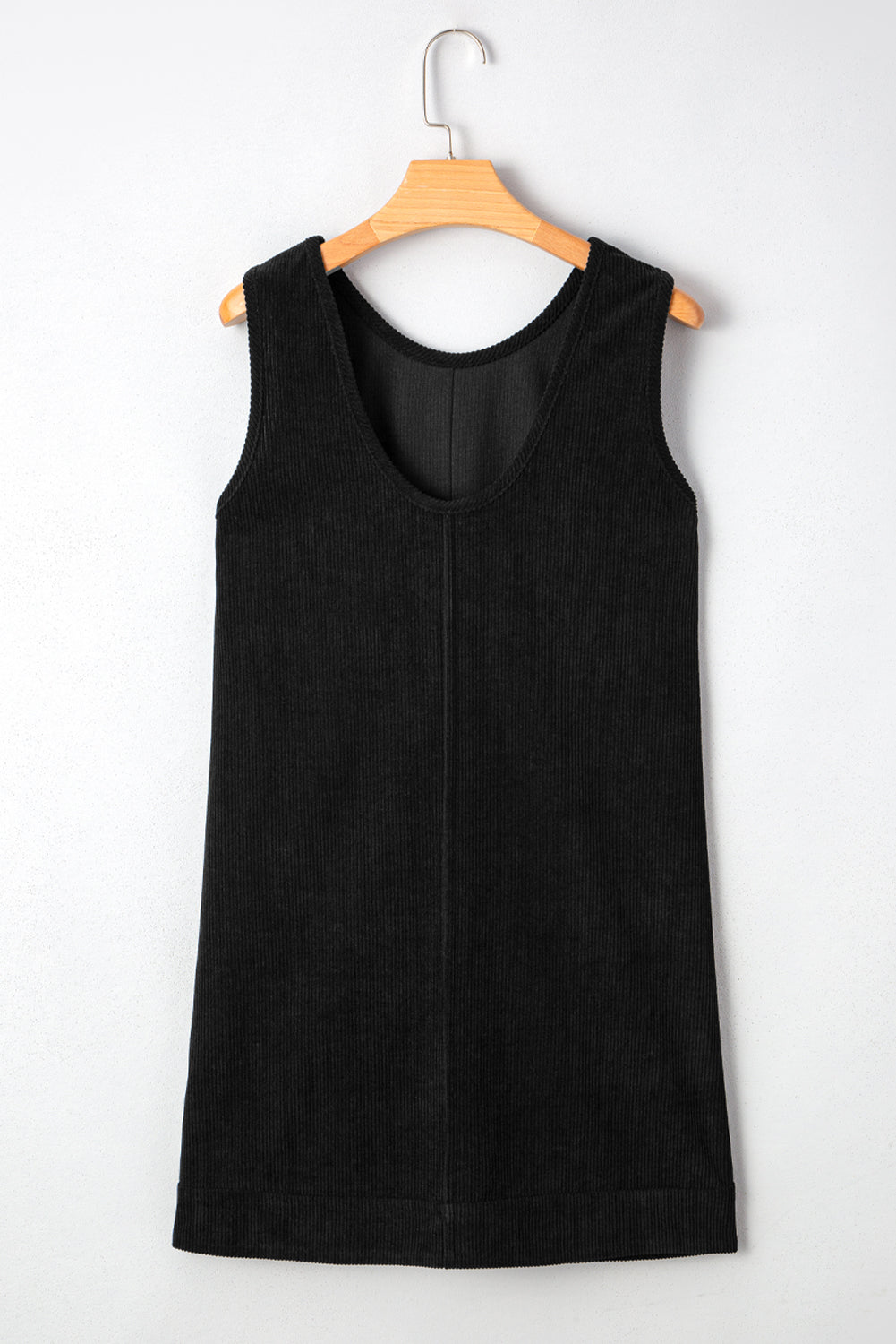 Black Corduroy Sleeveless Mini Dress With Patched Pockets(under shirt sold separately)