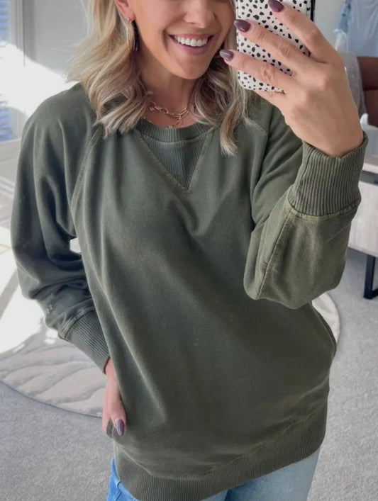 Ribbed pocket pullover long sleeve hoodie